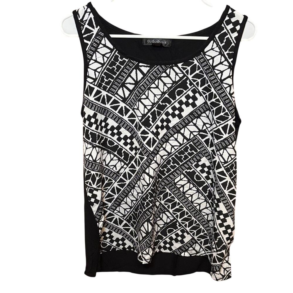 August Silk Black White Geometric Layered Tank Top Large Sleeveless